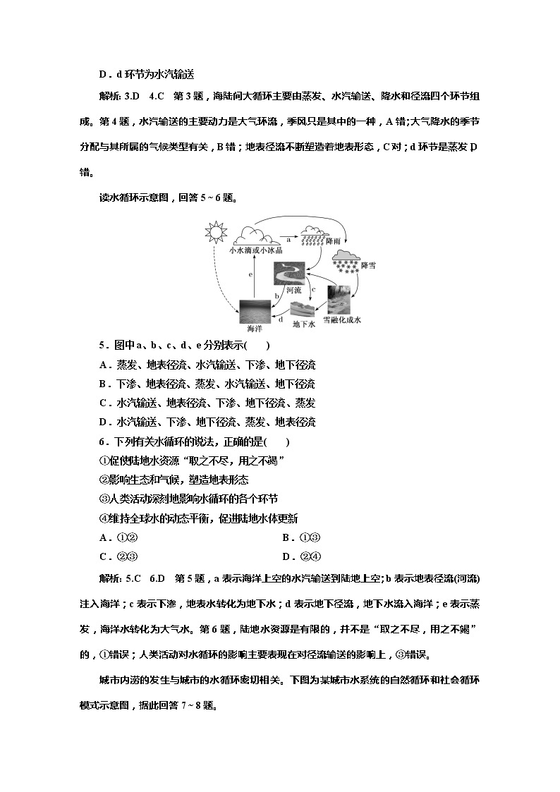 （新教材）2019-2020学年鲁教版高中地理必修第一册课时跟踪检测（十）2.2第三课时水循环过程及意义02