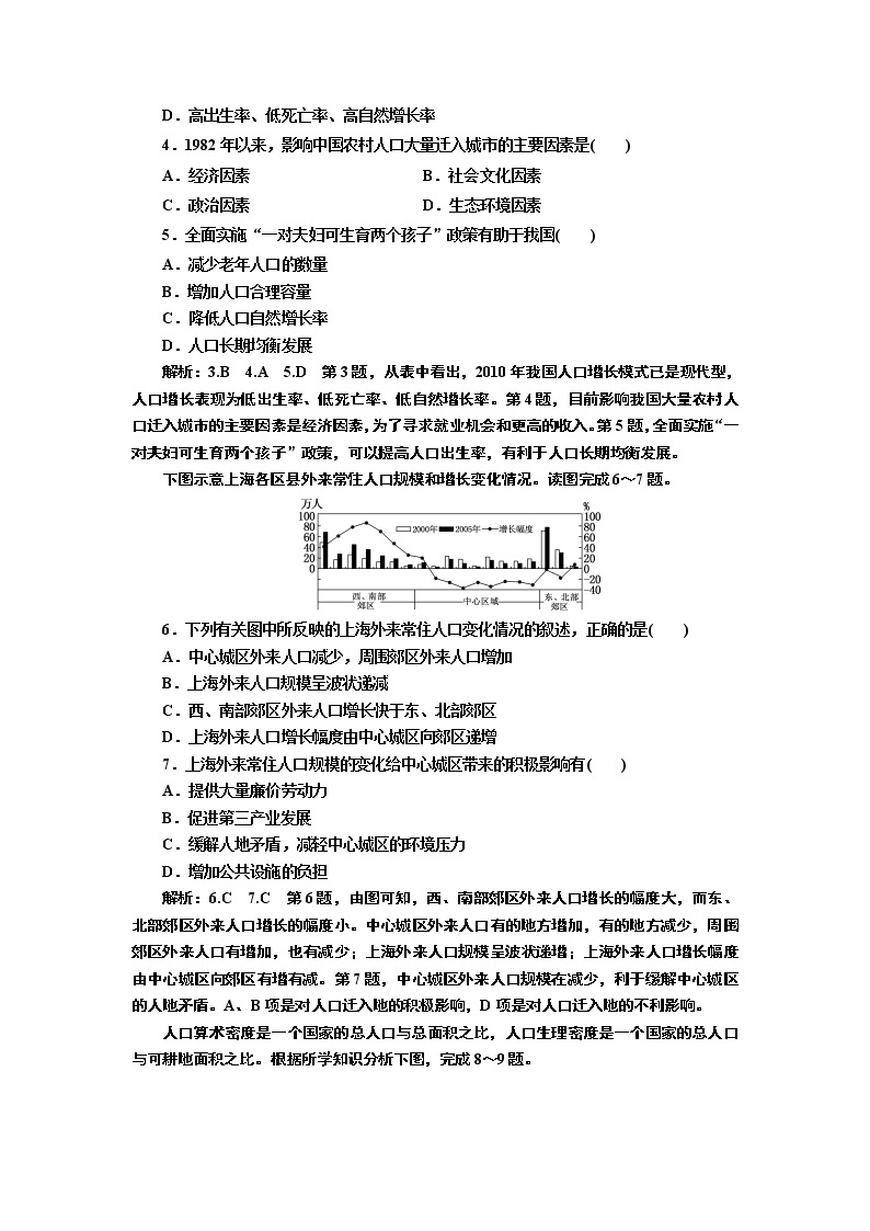 2019地理同步鲁教版必修2单元过关检测（一） 人口与地理环境02