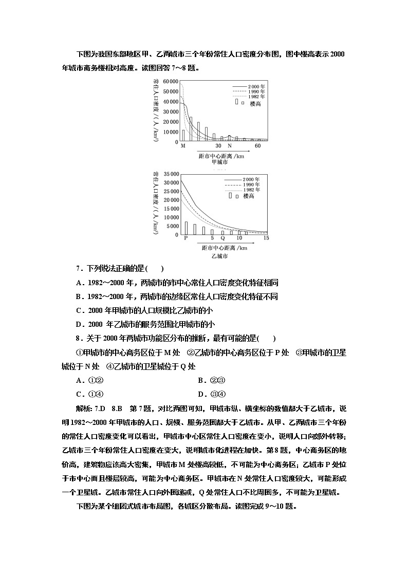 2019地理同步鲁教版必修2课时跟踪检测（六） 城市空间结构03