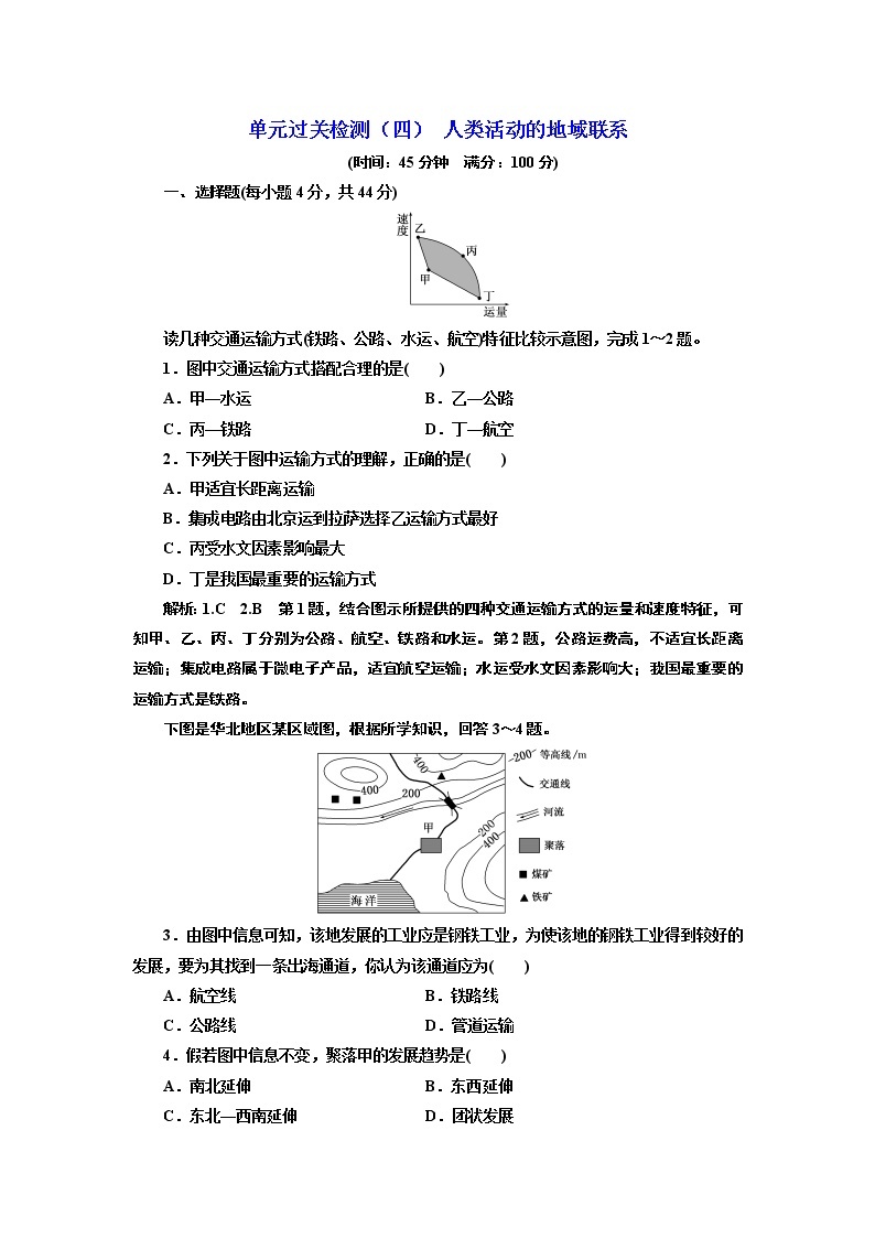 2019地理同步鲁教版必修2单元过关检测（四） 人类活动的地域联系01