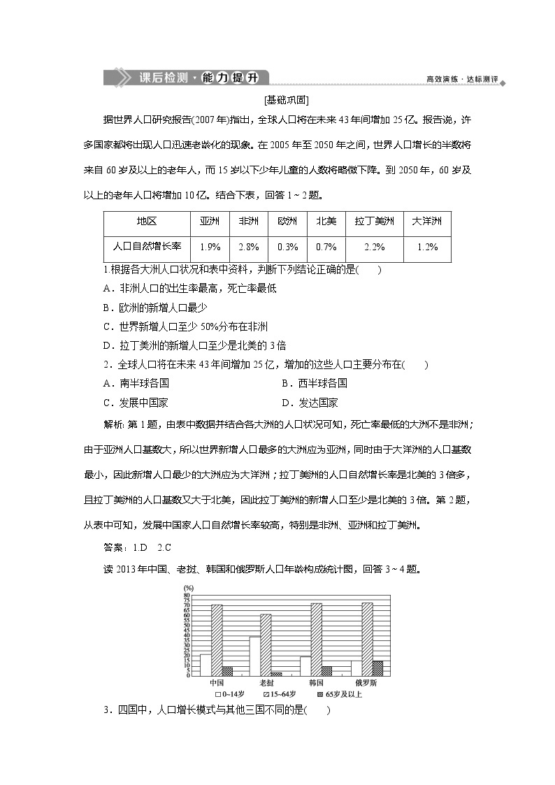 2019-2020学年鲁教版地理必修二新素养同步练习：第一单元第一节　人口增长与人口问题01