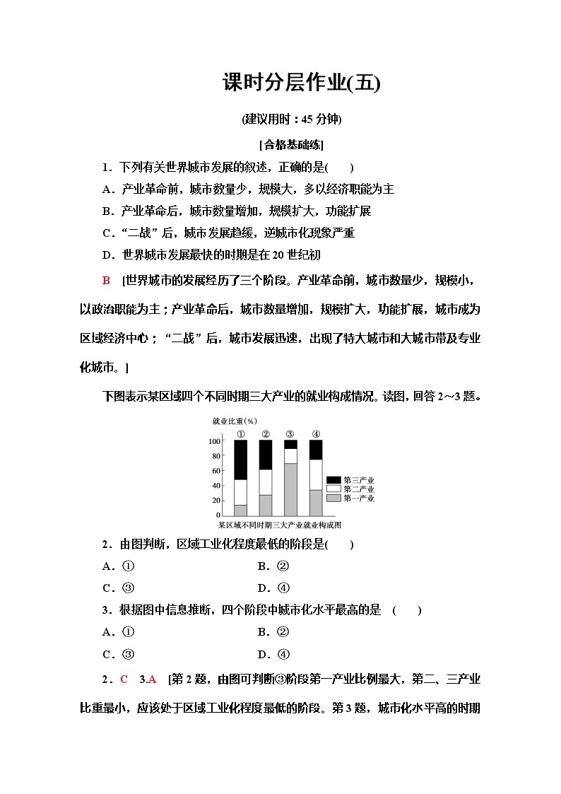 2019-2020同步鲁教版地理必修二新突破课时分层作业5城市发展与城市化 练习01