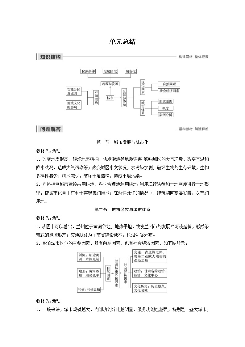 2019-2020学年新素养同步导学鲁教版高中地理必修二江苏专用练习：第2单元城市与地理环境单元总结01