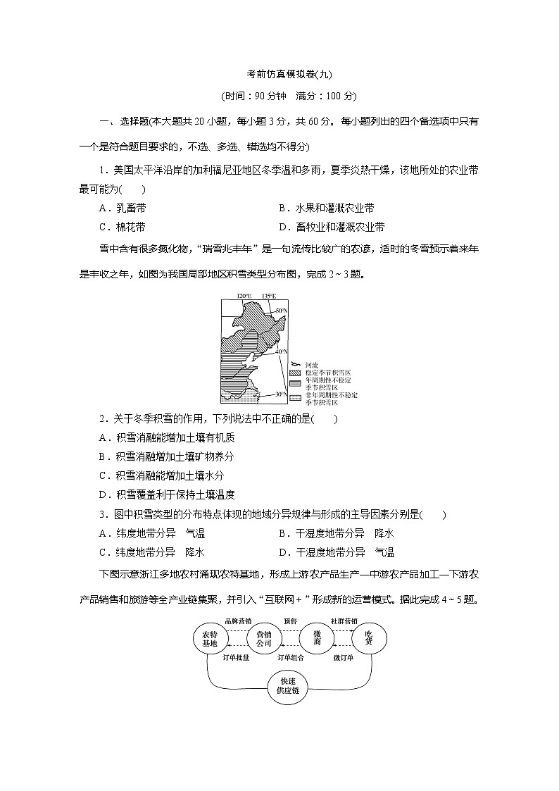 2020版高考地理大三轮复习浙江专用版练习:9考前仿真模拟卷(九)第1页