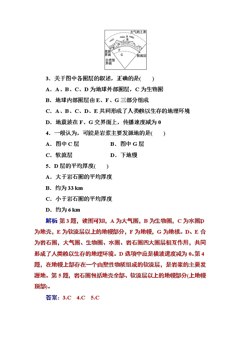 2019秋金版学案地理必修1(人教版)练习:第一章第四节 地球的圈层结构02