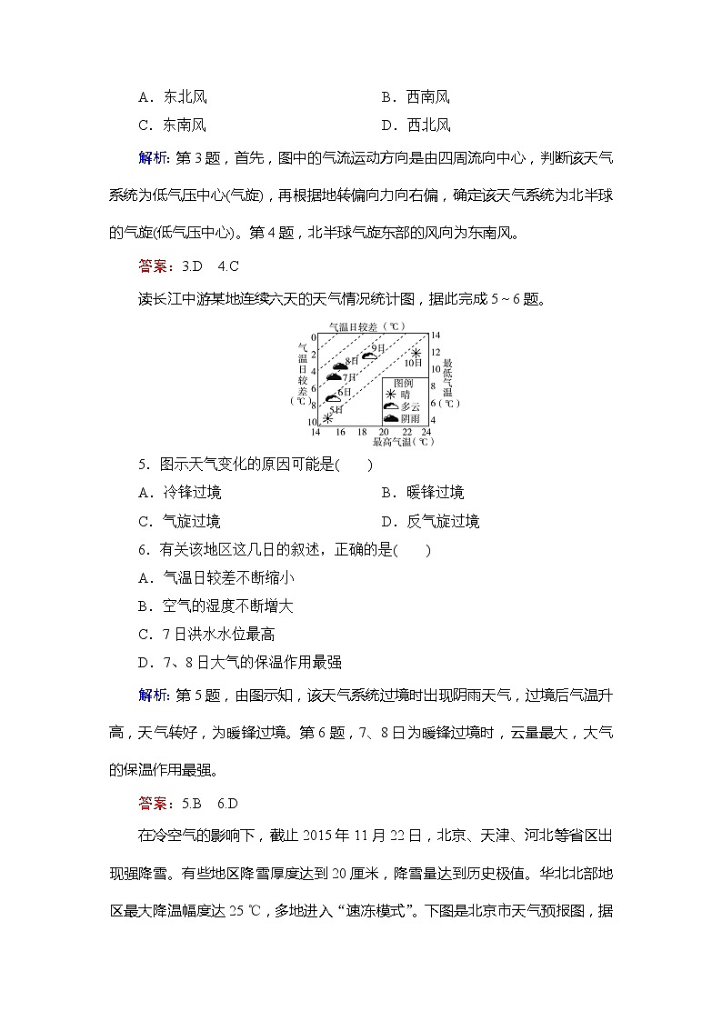 2020年人教版高中地理必修1课下跟踪检测:第二章 第三节 常见天气系统02