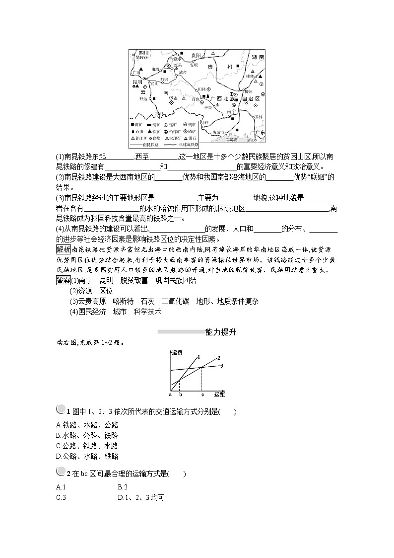 2019-2020学年地理人教版必修2习题:第5章第1节 交通运输方式和布局03