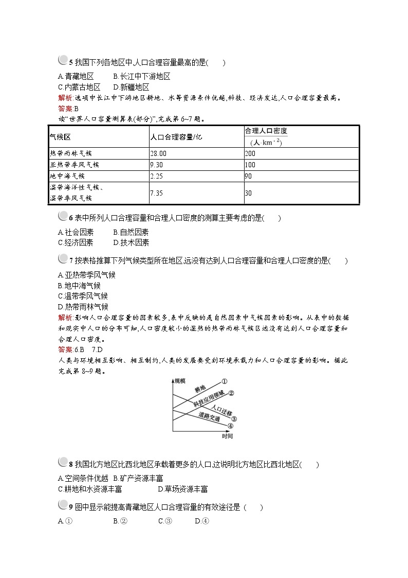 2019-2020学年高中地理人教版必修2（福建专用）配套习题：第一章　第三节　人口的合理容量02