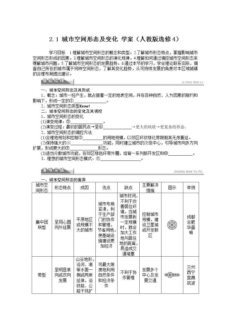 高中地理人教版选修4学案 2.1 城市空间形态及变化01