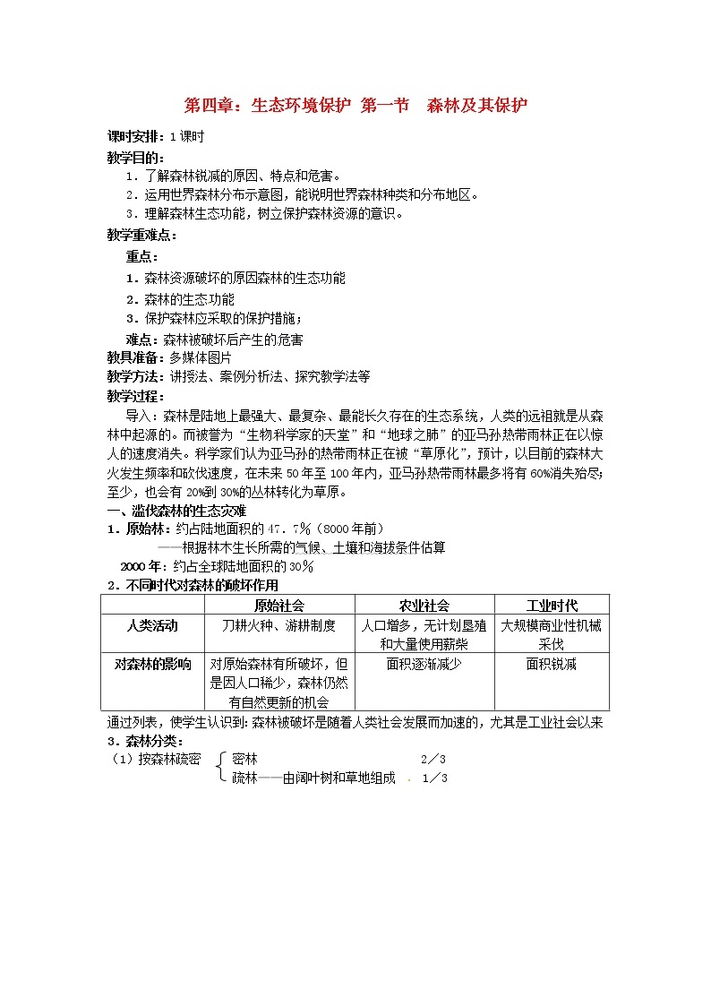 高中地理 4.1森林及其保护教案 新人教版选修601