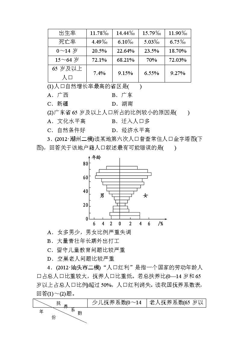人教版高中地理必修二第一章人口的变化第一节人口的数量变化和人口的合理容量 试卷02