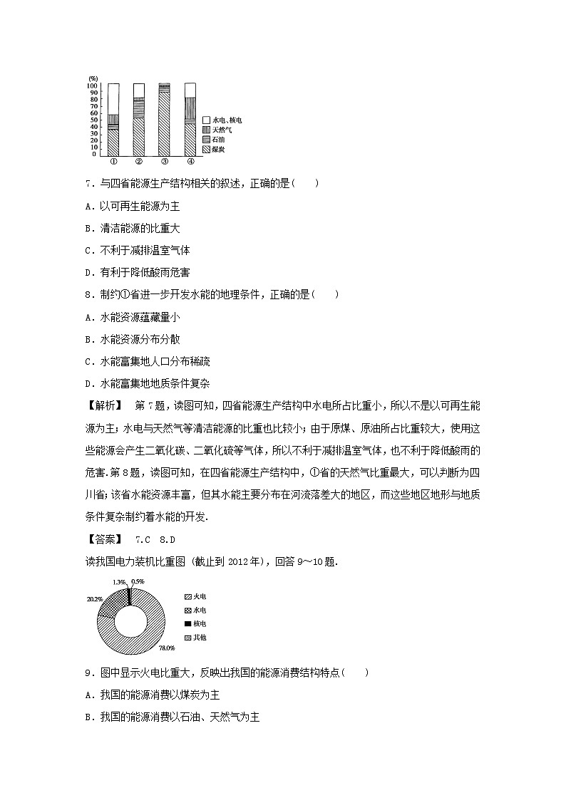 高中地理必修三同步练习:3.1《能源资源的开发——以我国山西省为例》1 Word版含答案03