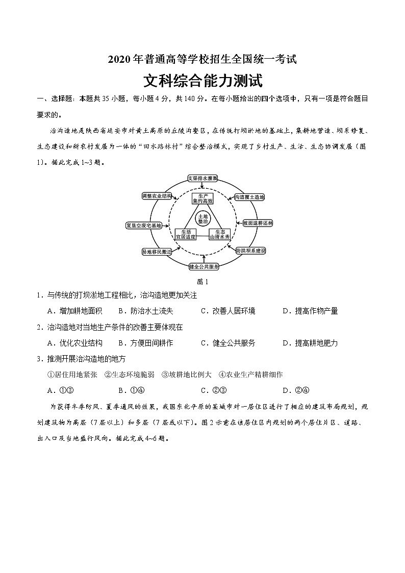 2020年全国卷Ⅰ文综地理高考真题(含答案)01