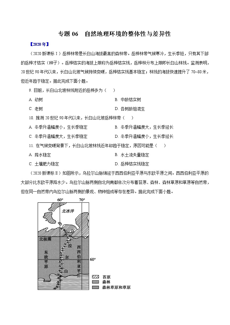 高考地理（2011~2020）真题专项练习   专题06  《自然地理环境的整体性与差异性》（原卷版）01