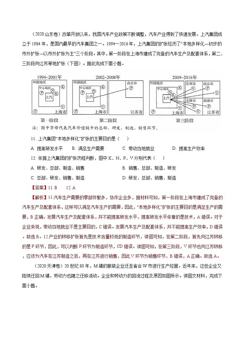 高考地理(2011~2020)真题专项练习 专题11 《工业与服务业》(解析版)第2页