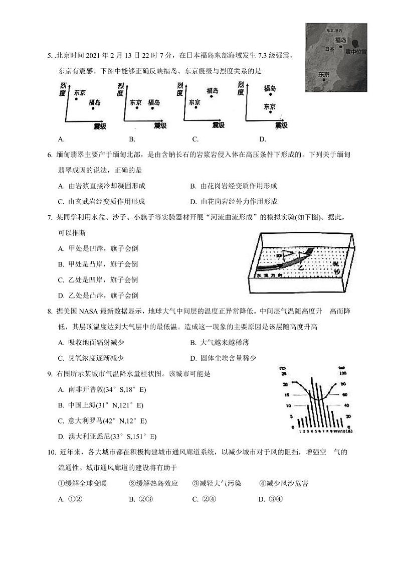 上海市杨浦区2021年高中等级考地理二模卷 无答案02