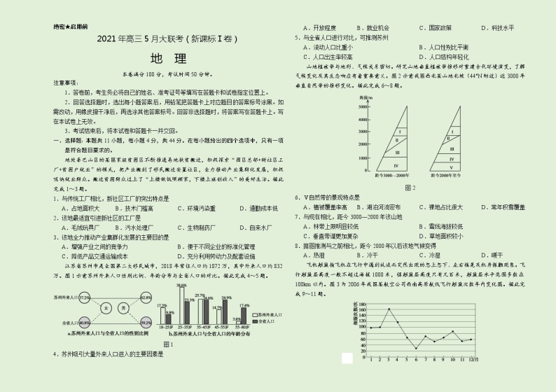 2021年高考高三5月大联考地理（新课标Ⅰ卷）含答案解析01