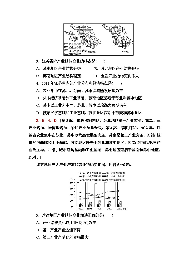 高中地理人教版(2019)选择性必修2第3章课时分层作业7 地区产业结构变化 练习02