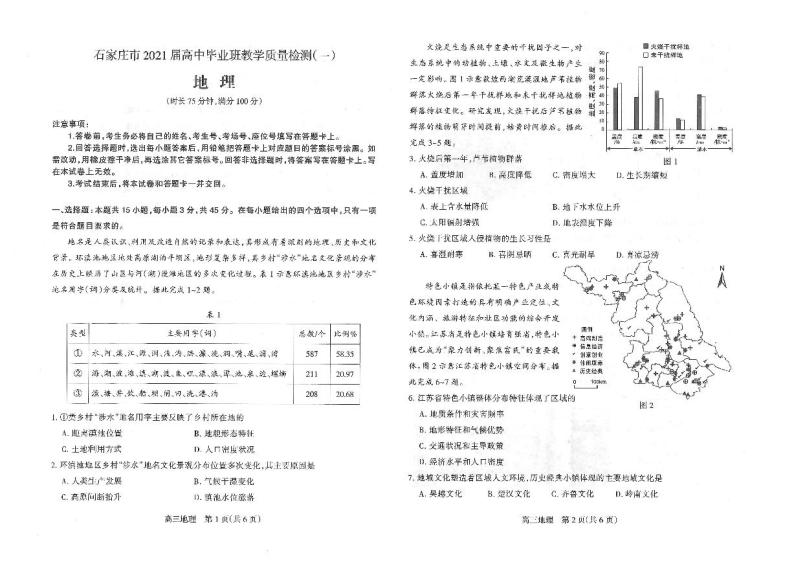 河北省石家庄市2021届高三教学质量检测试卷（一）地理试卷（含答案）01