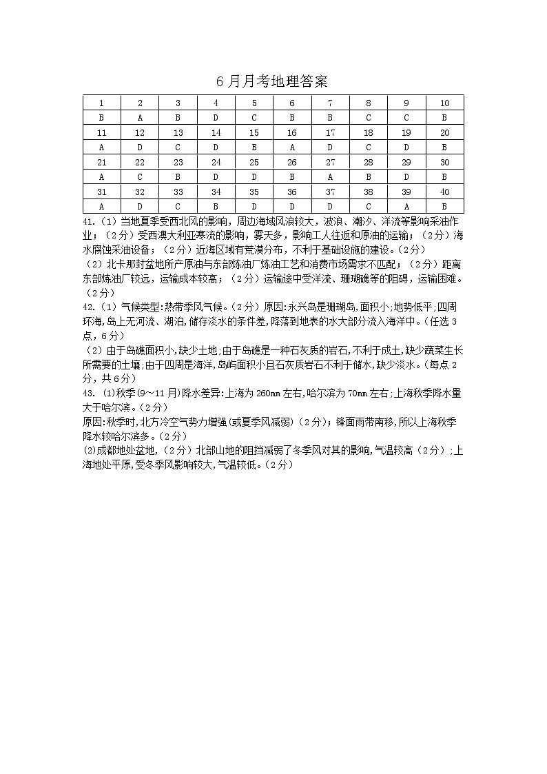 黑龙江省哈尔滨市第九中学2020-2021学年高二下学期6月月考 地理 PDF版含答案 试卷01