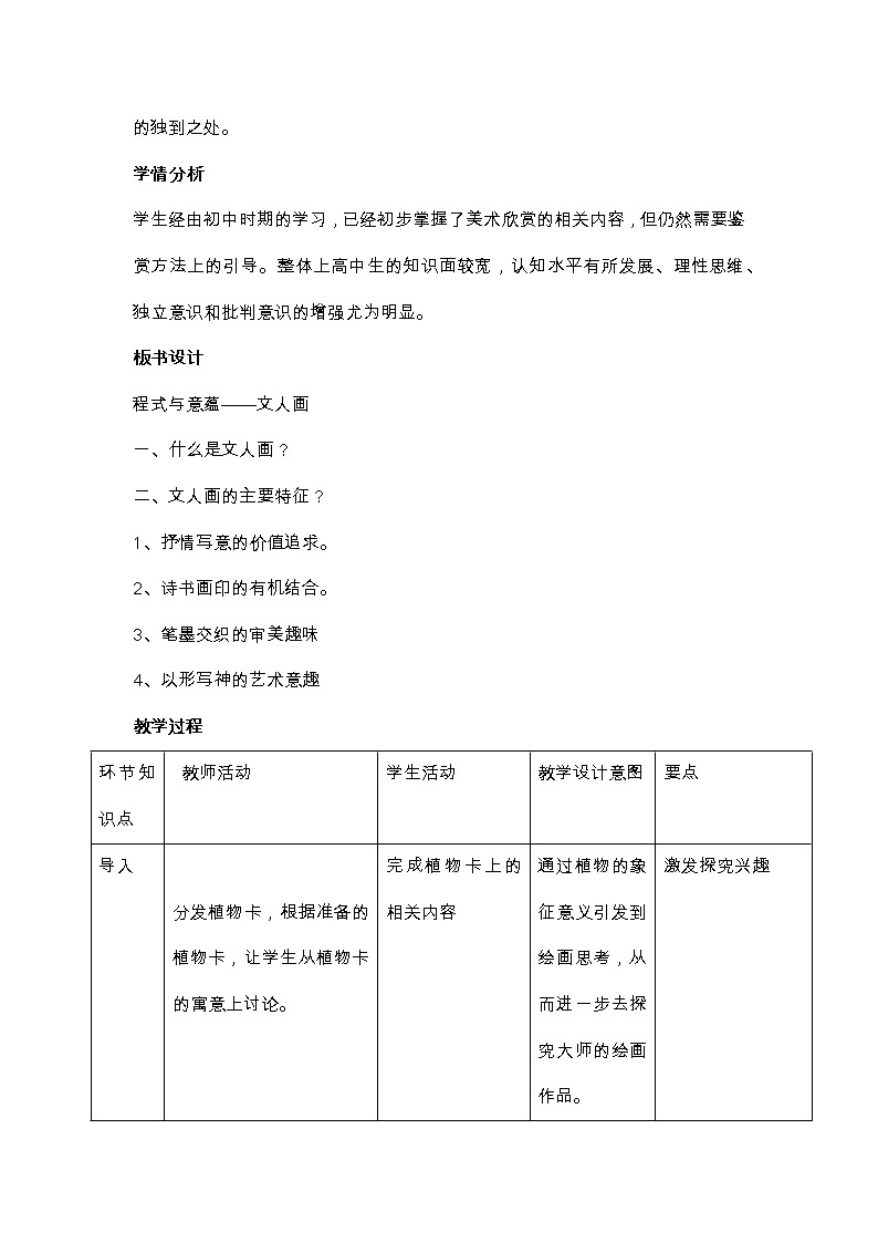 新人美版美术鉴赏 第二单元 主题二 抒情与写意——文人画 教案02