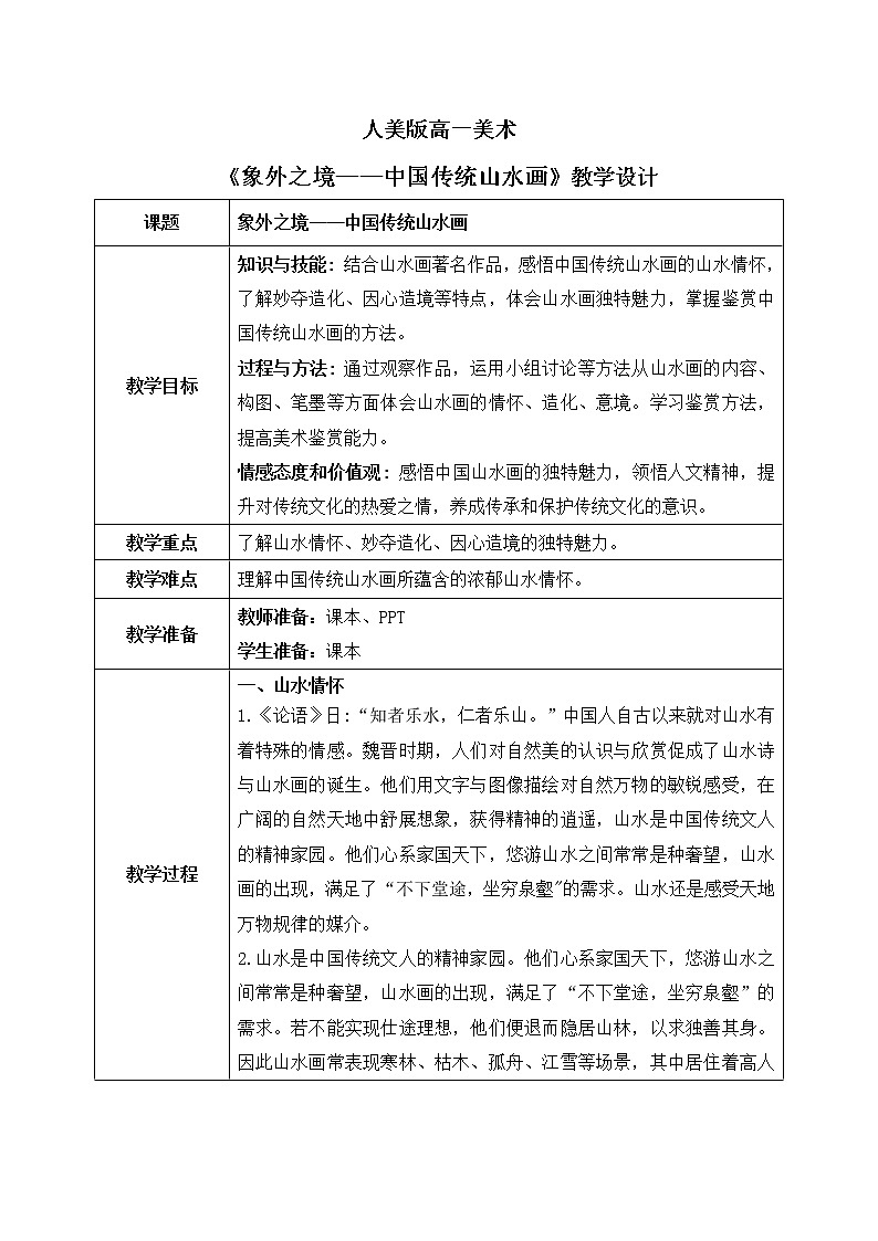 《象外之境——中國傳統(tǒng)山水畫》教學(xué)設(shè)計第1頁