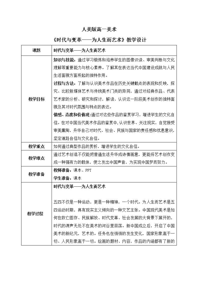 《时代与变革——为人生而艺术》课件+教学设计01