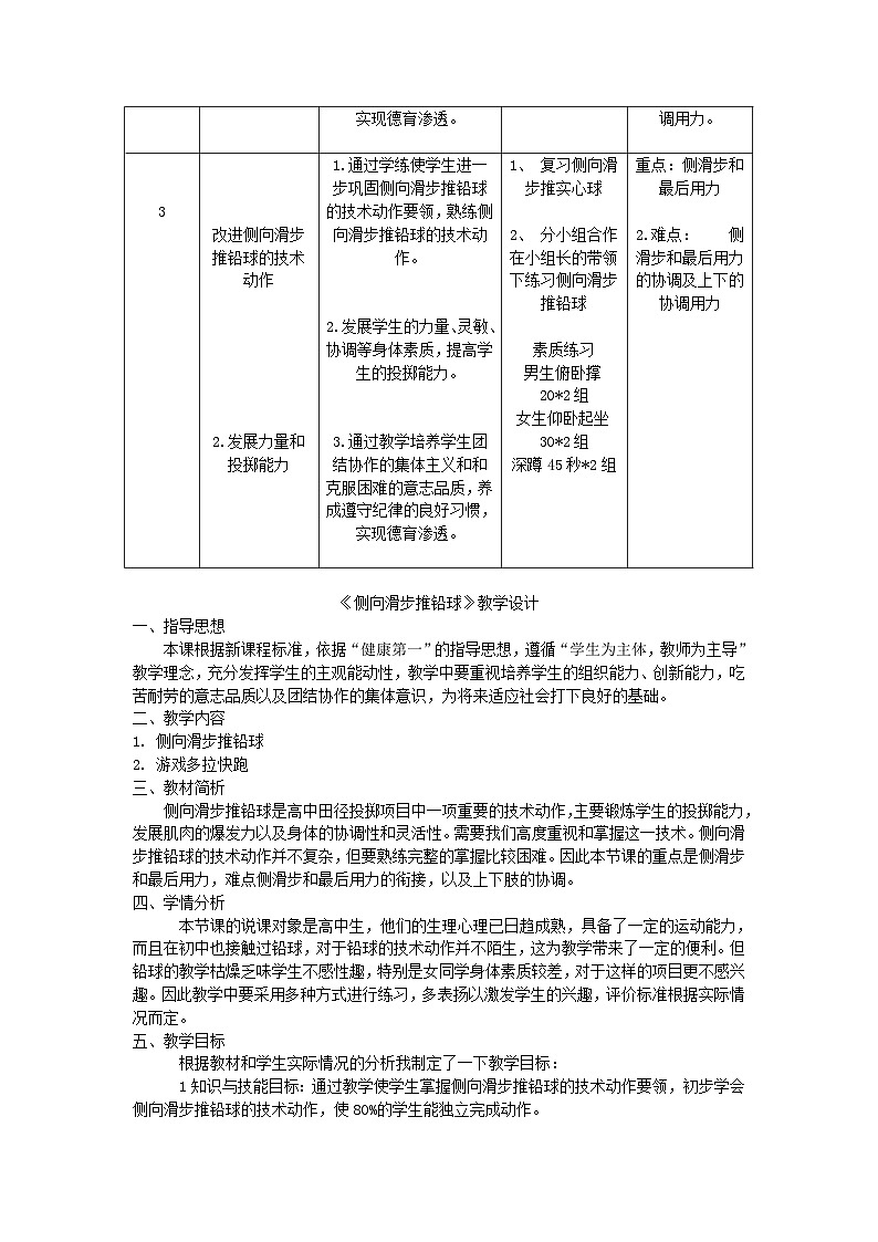 高一体育与健康侧向滑步推铅球单元教学计划 侧向滑步推铅球教案第2页