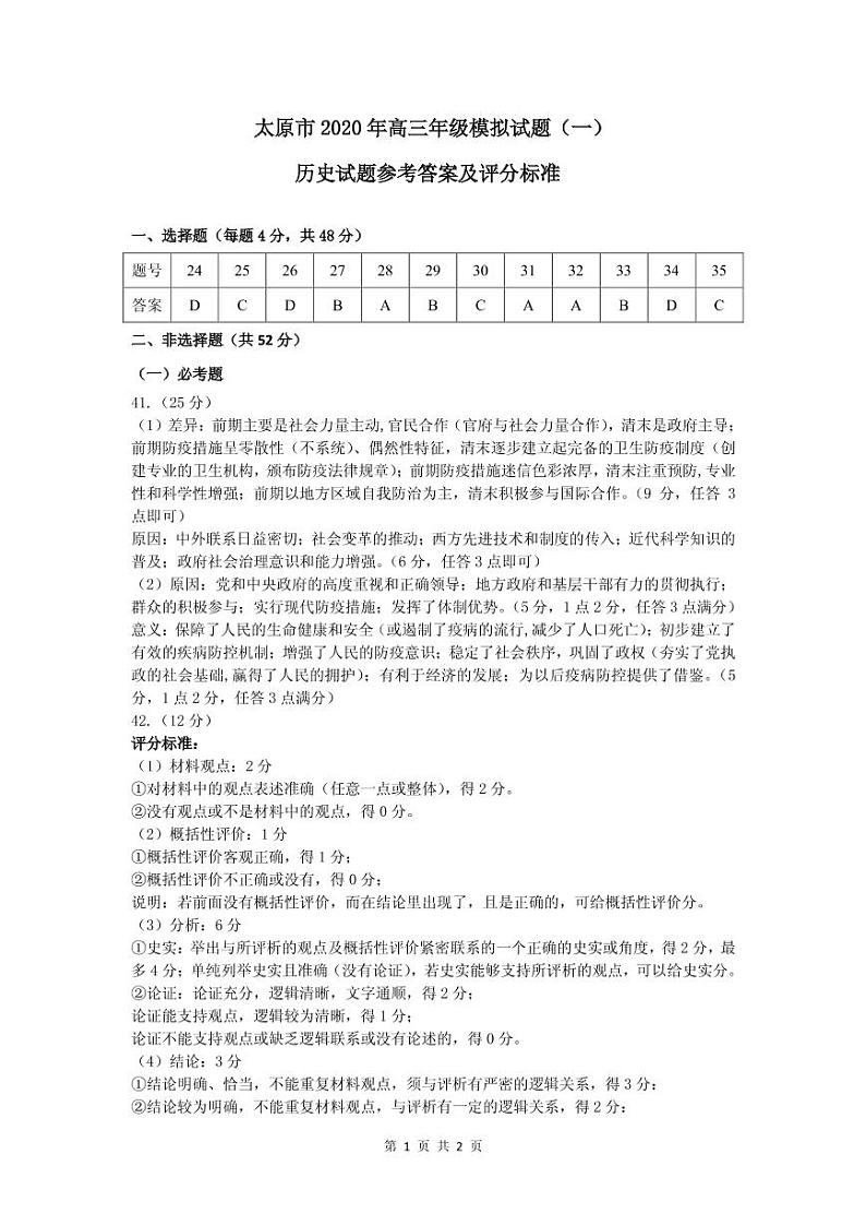 山西省太原市第五十三中学2020届高三一模考试文综试卷 Word版含答案02