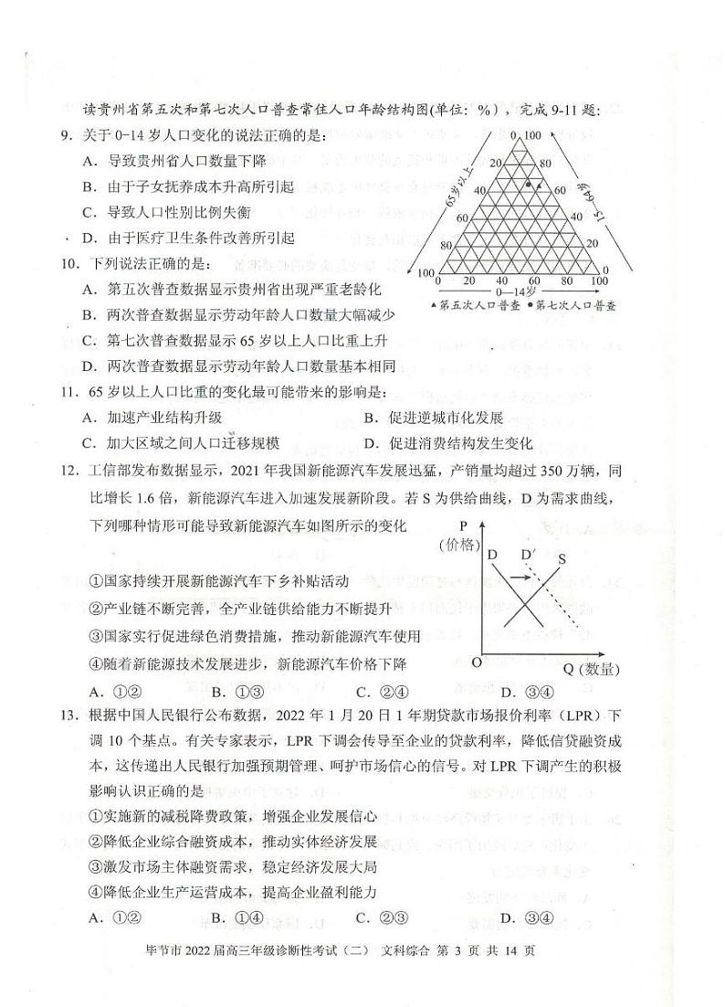 毕节市2022届高三年级诊断性考试(二)文科综合试卷第3页