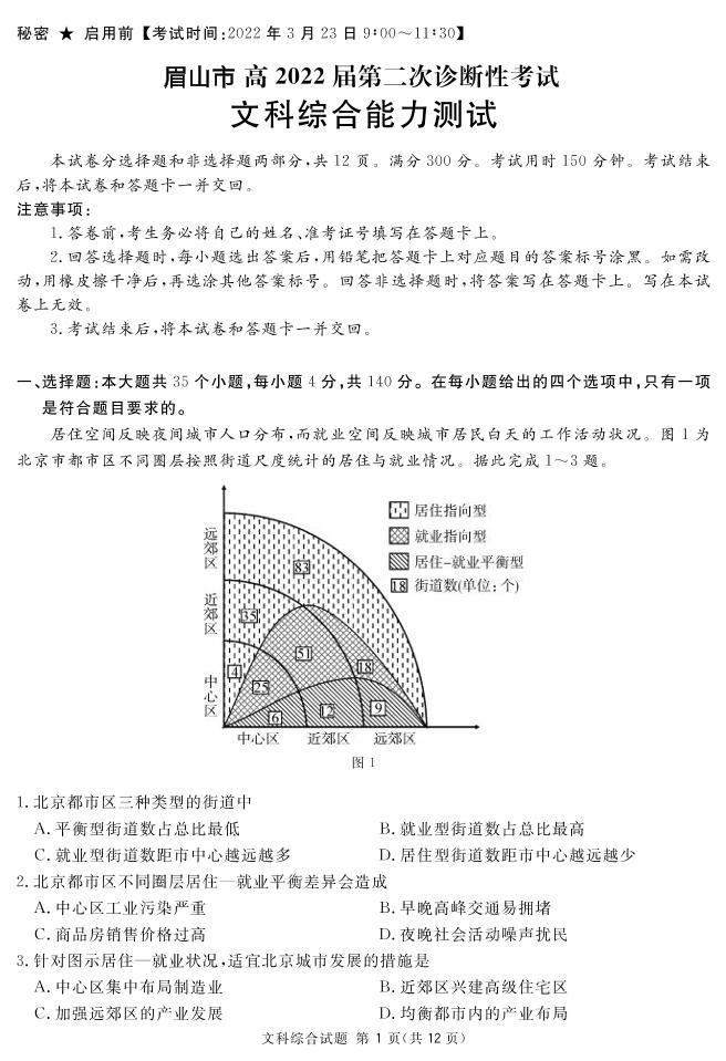 2022年3月四川省九市二诊眉山市2022届高三第二次诊断性考试（二模）文科综合试题含答案01