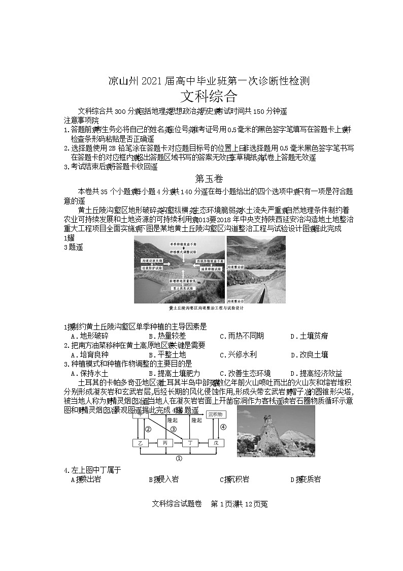 四川省凉山州2021届高中毕业班第一次诊断性检测文综试卷01