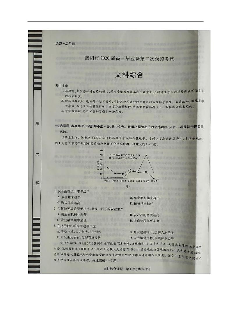 河南省濮阳市2020届高三第二次模拟考试文科综合试题(含答案)01