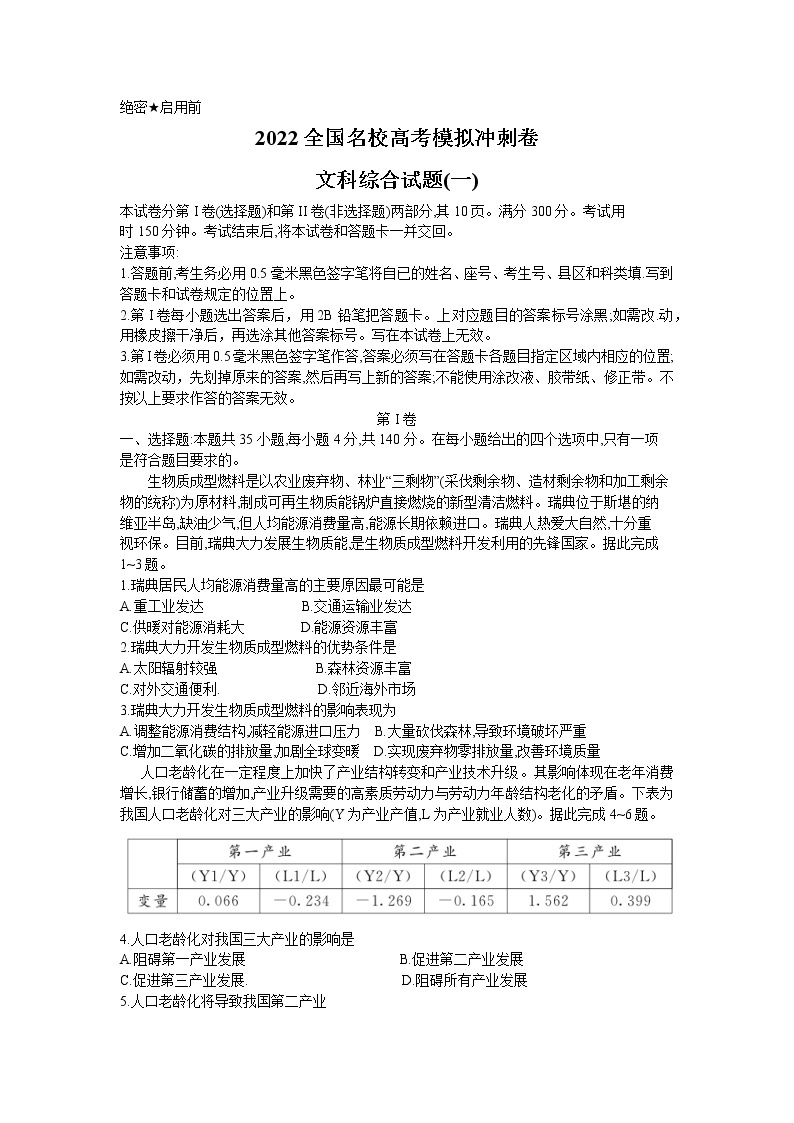 2022全国名校高三下学期高考模拟冲刺押题卷（一模）文综试题PDF版含解析01