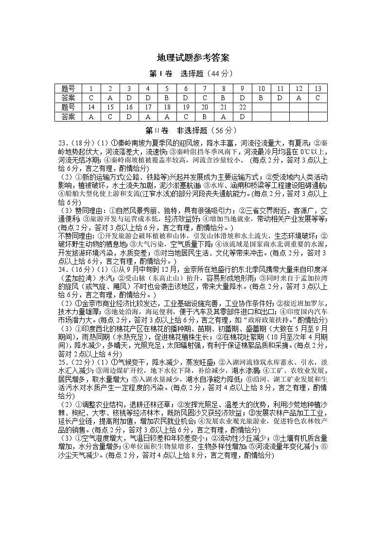 陕西省榆林市2020届高三第一次模拟测试文综试卷(PDF版)01