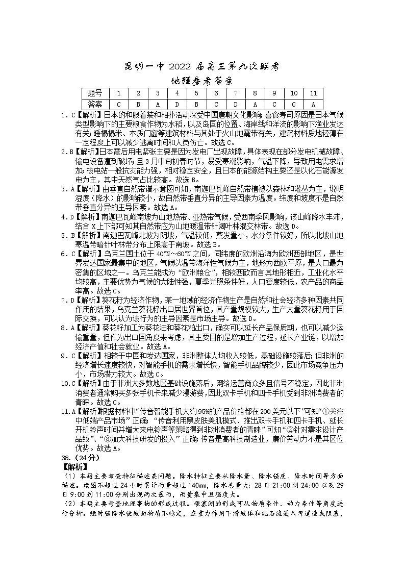 地理答案第1页