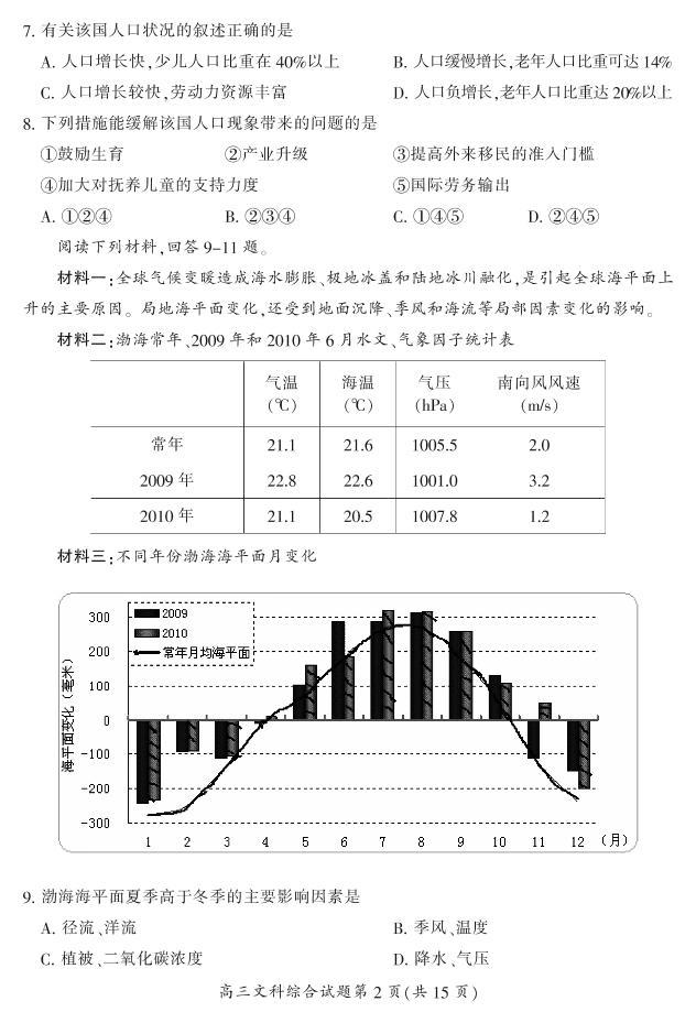 2018届湖南省郴州市高三第二次教学质量监测文科综合试卷（pdf版，含答案）03