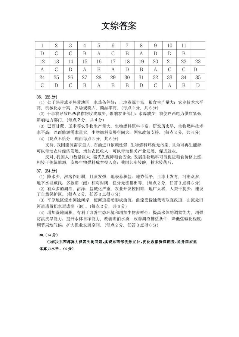 2022届黑龙江省哈尔滨市第三中学高三下学期阶段检测文综PDF版01