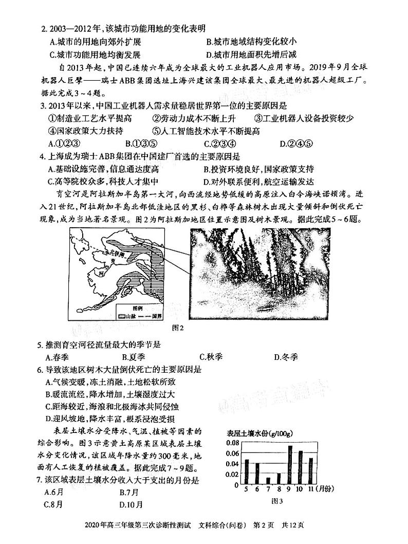 2020新疆省乌鲁木齐市高三三模文综试卷无答案第2页