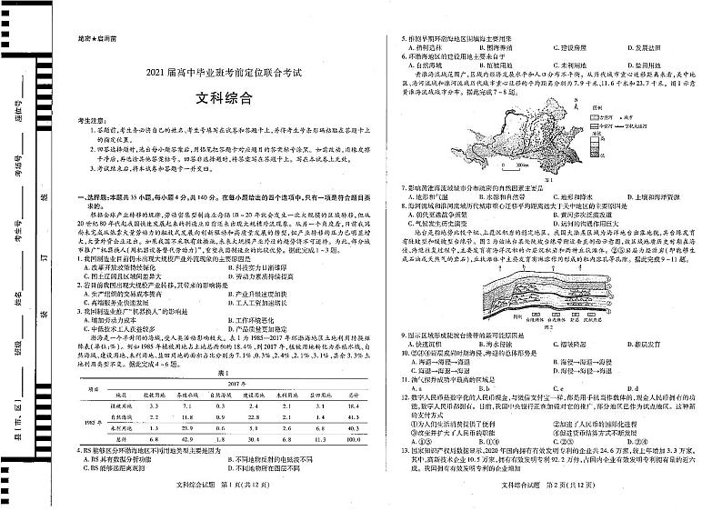 汤阴县五一中学2021届高三高中毕业班考前定位联合考试文综试卷(扫描版)第1页
