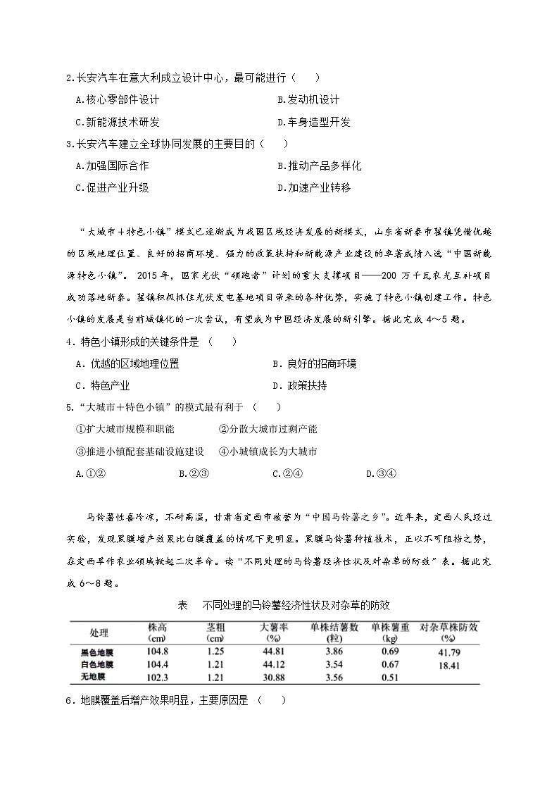 2020寿县一中高三第七次月考文科综合试题含答案第2页