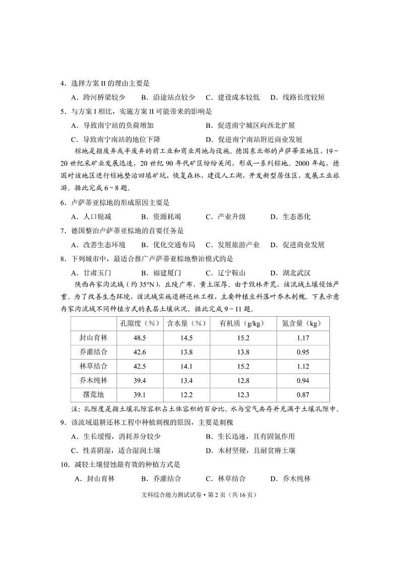 2020大理、丽江、怒江高三毕业生第二次复习统一检测文科综合试题PDF版含答案02