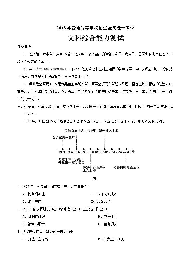 2018年全国卷Ⅱ文综高考真题(含答案)第1页