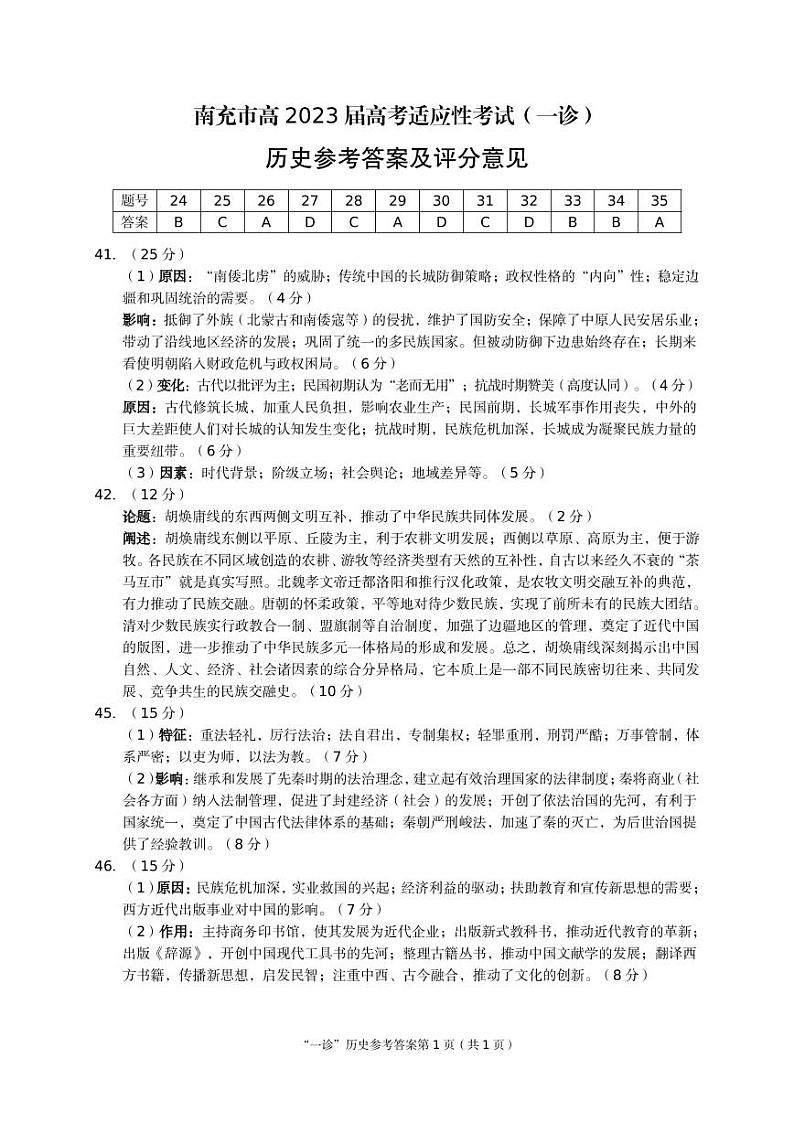 2023南充高三上学期12月高考适应性考试(一诊)文综PDF版含答案01