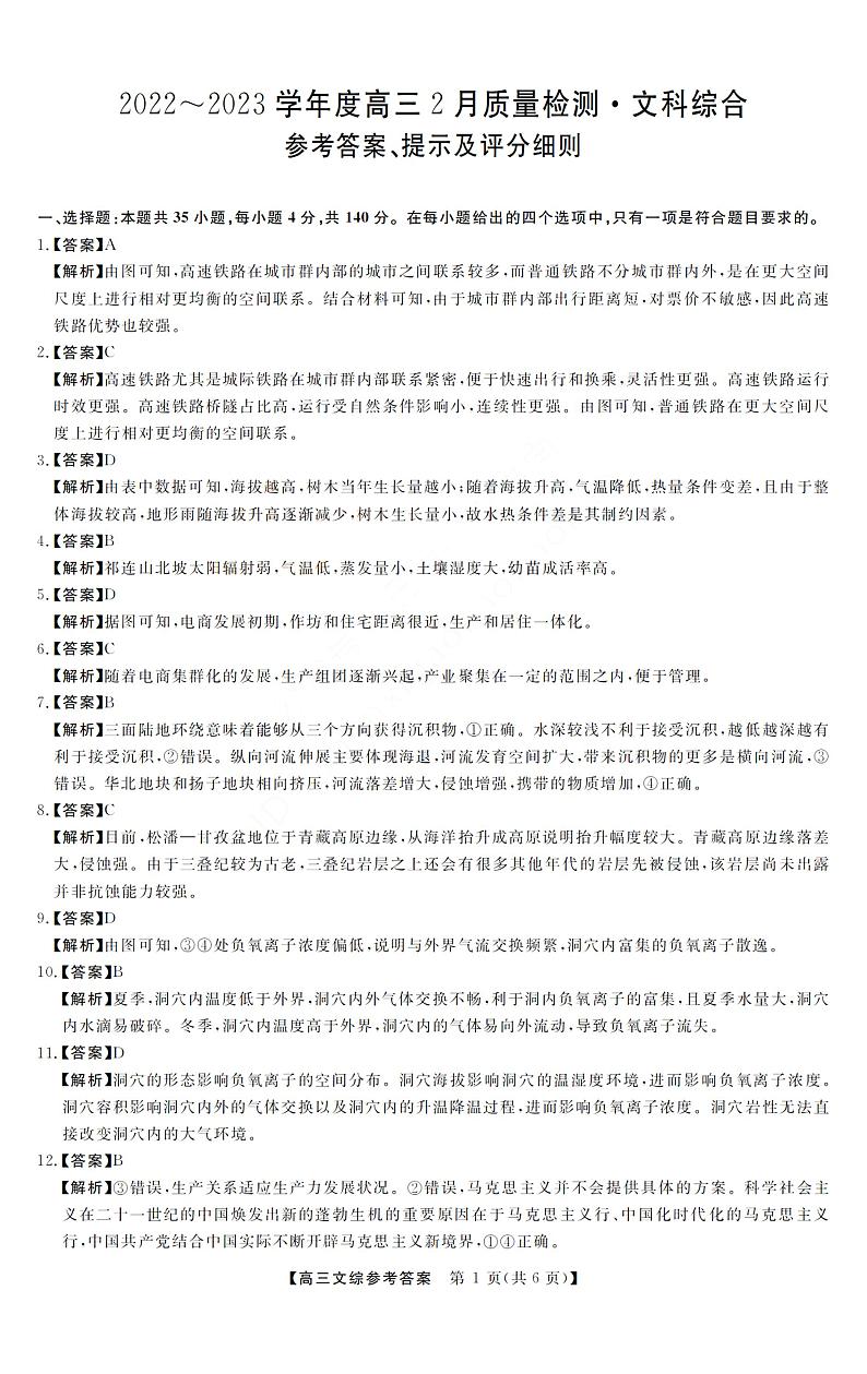 2023山西省金科大联考高三下学期2月质量检测文综PDF版含解析01