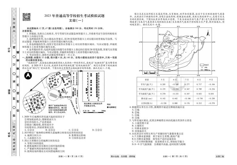 衡水金卷 先享题 2023调研卷（全国乙卷B）文综试卷及参考答案01