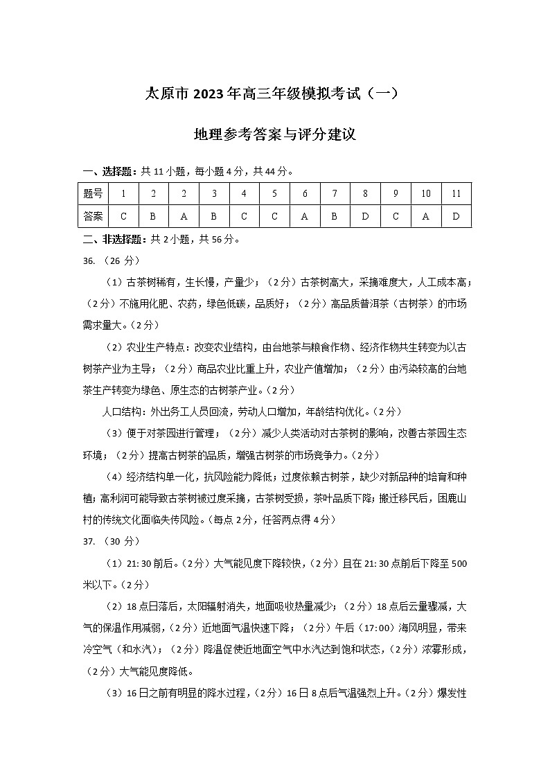 2023太原高三一模文综试题PDF版含答案01