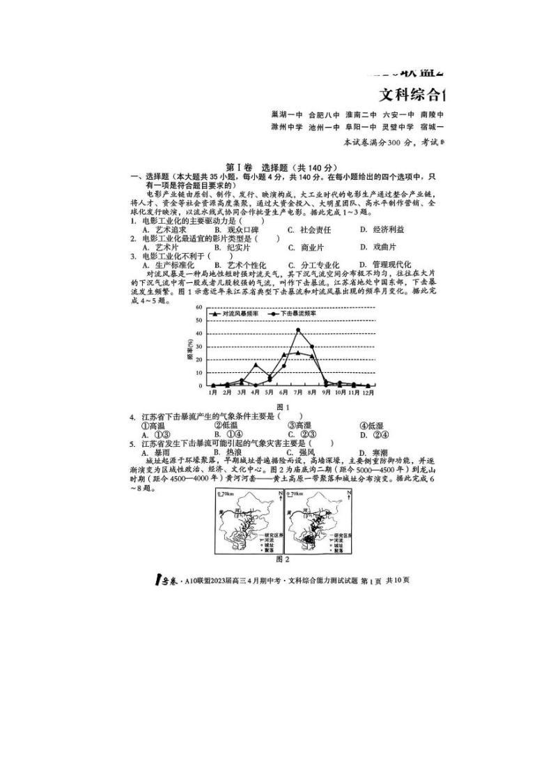 2023安徽省A10联盟高三下学期4月期中考试文综PDF版含答案01