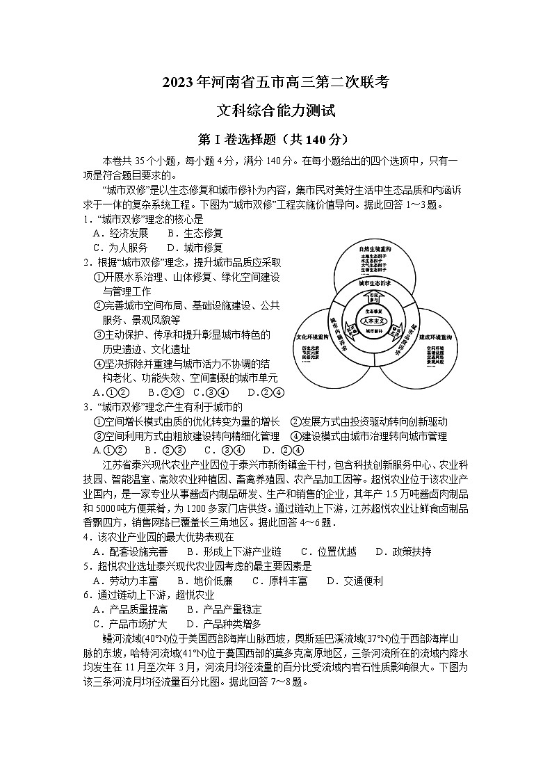 河南省五市2023届高三文综下学期第二次联考试卷(Word版附解析)01