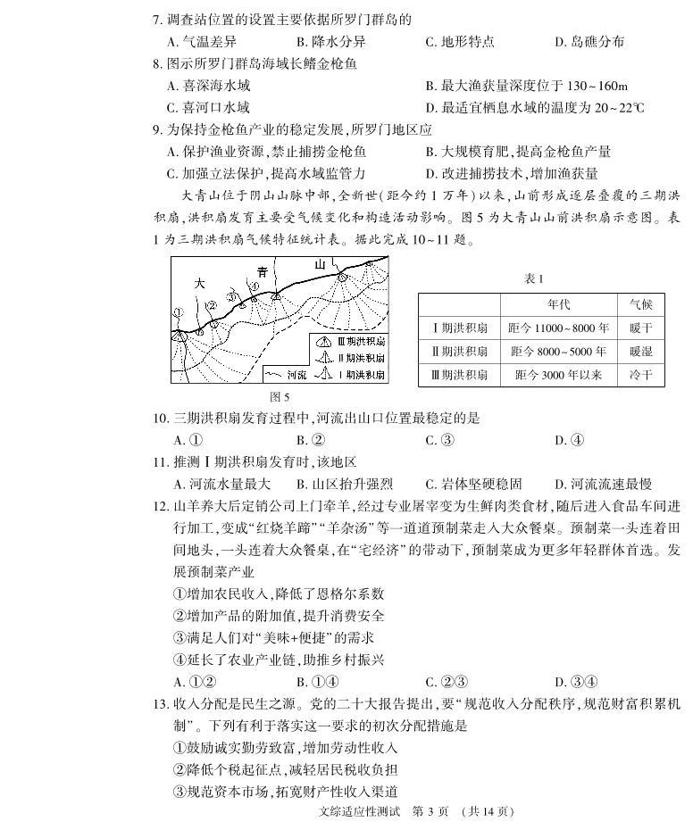 2023届河南省普通高中毕业班高三高考适应性考试文综试卷及答案03